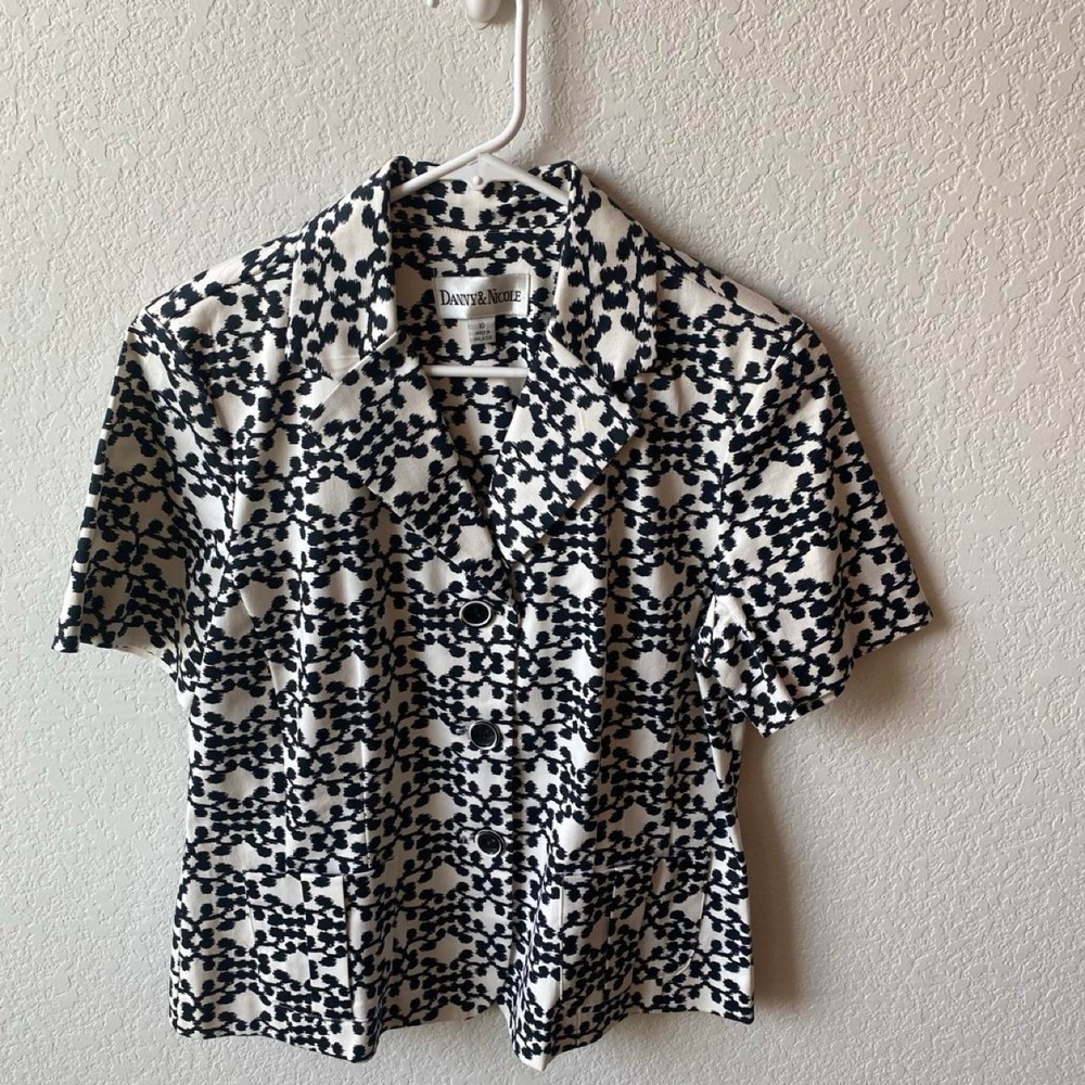 Danny & Nicole Womens Ikat Print Short Sleeve Office Siren Blouse Size 10